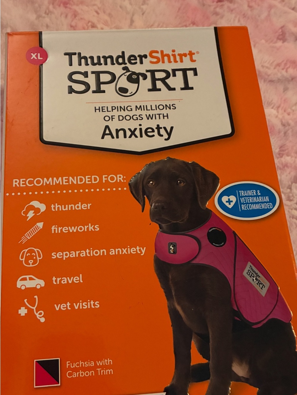 Thundershirt SPORT Dog Anxiety Wrap - Fuchsia with Carbon Trim Size XL
